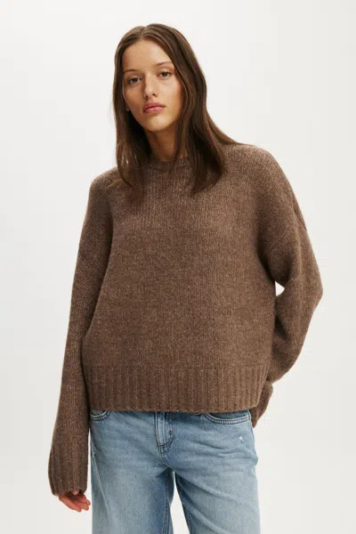Cotton On Luxe Crew Neck Sweater In Lofty Acorn Marle