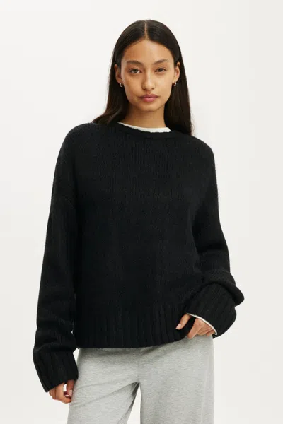 Cotton On Luxe Crew Neck Sweater In Black