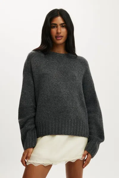 Cotton On Luxe Crew Neck Sweater In Lofty Charcoal Marle