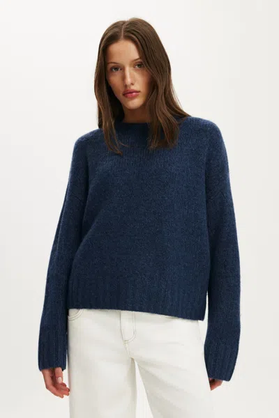 Cotton On Luxe Crew Neck Sweater In Lofty Shadow Navy