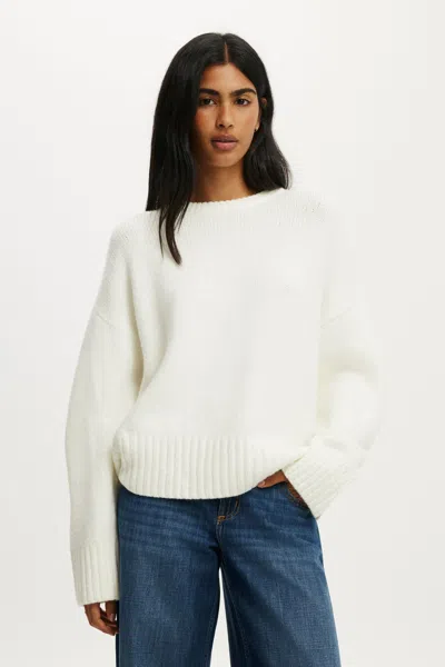 Cotton On Luxe Crew Neck Sweater In Lofty White