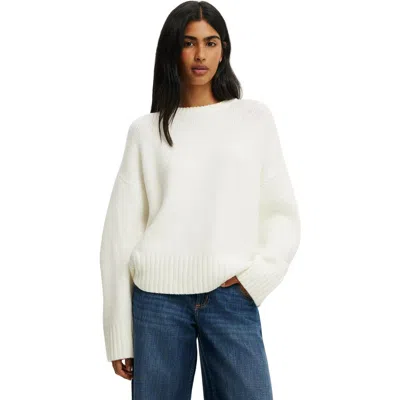 Cotton On Luxe Crew Neck Sweater In Lofty White