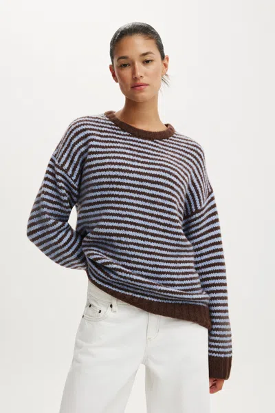 Cotton On Luxe Crew Sweater In Lofty Dark Oak Iced Marine Stripe