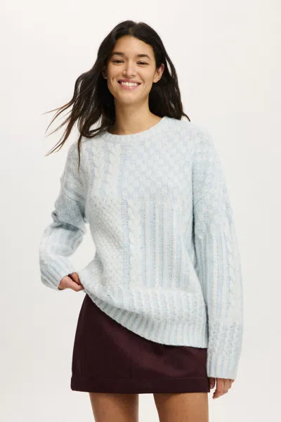 Cotton On Luxe Crew Sweater In Pale Blue Cable