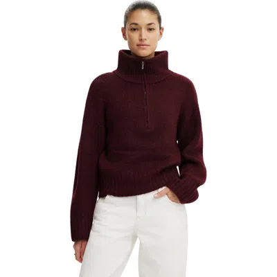 Cotton On Luxe Funnel Zip Pullover In Burgundy