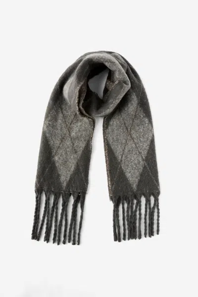 Cotton On Luxe Tassel Scarf In Grey/dark Oak Argyle
