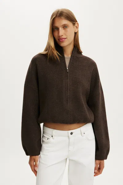 Cotton On Luxe Tuck Hem Bomber In Dark Oak Marle