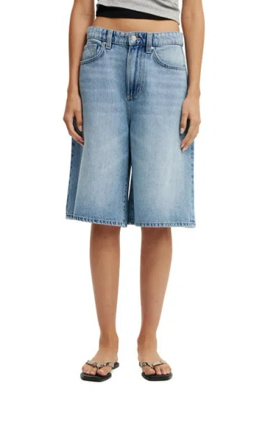 Cotton On Lyocell Wide Denim Jort In Blue Cove