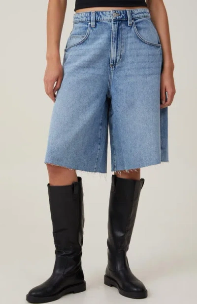 Cotton On Lyocell Wide Denim Jort In Coast Blue