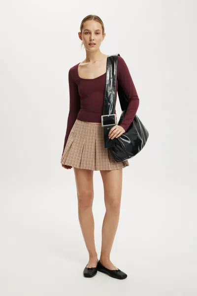 Cotton On Mae Pleated Mini Skirt In Brown Check