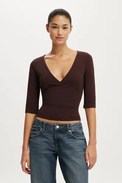 Cotton On Maple V Neck 3/4 Sleeve In Brown