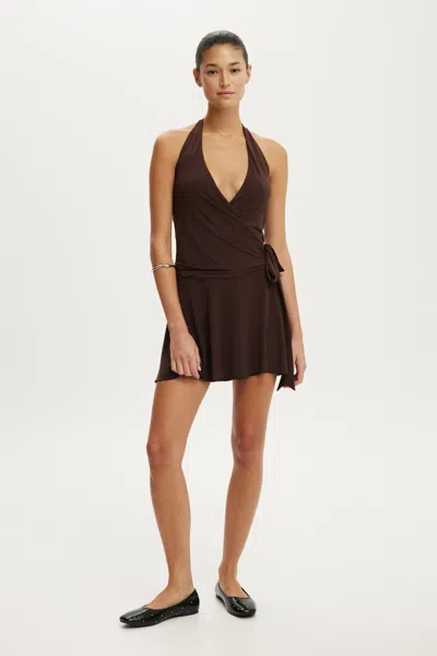 Cotton On Marlo Halter Mini Dress In Dark Oak