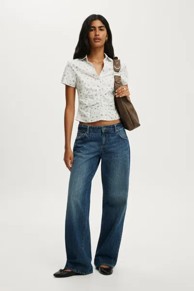 Cotton On Maya Rouched Shirt In Indy Ditsy Pinstripe Cosmic Star
