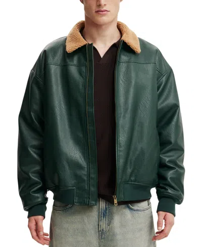 Cotton On Men's Artificial Leather Flight Jacket In Dark Emerald