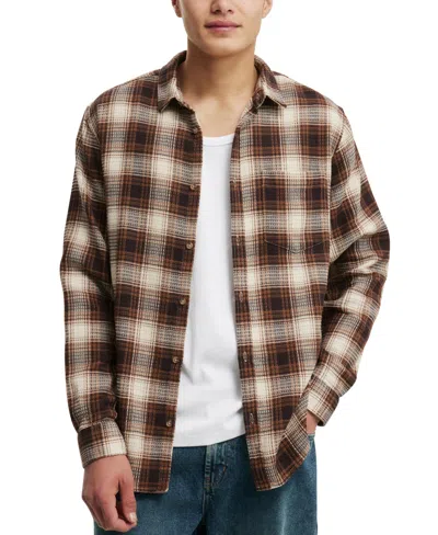 Cotton On Men's Boston Long Sleeve Shirt In Chocolate Waffle Check