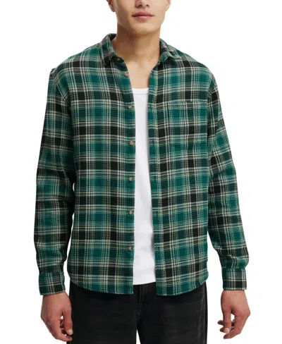 Cotton On Men's Boston Long Sleeve Shirt In Emerald Waffle Check