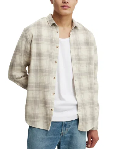 Cotton On Men's Boston Long Sleeve Shirt In Stone Waffle Check
