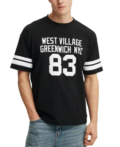 Cotton On Men's Box Fit College T-shirt In Black,greenwich Nyc