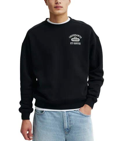 Cotton On Men's Box Fit Graphic Crew Sweater In Black