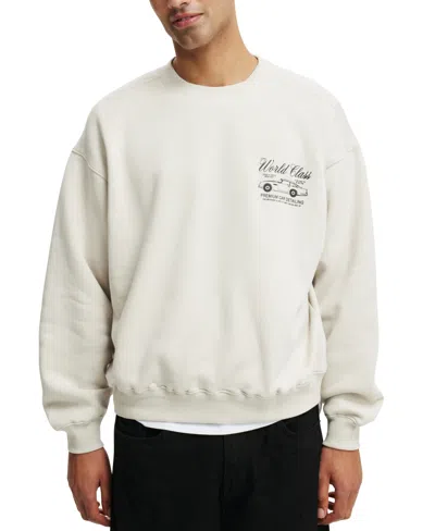 Cotton On Men's Box Fit Graphic Crew Sweatshirt In Bone,world Class