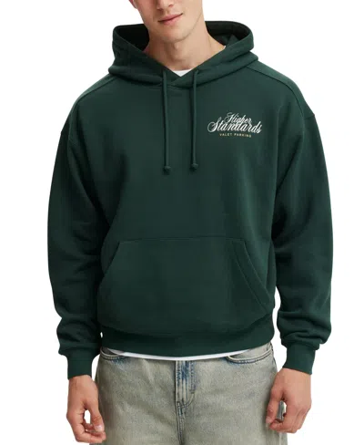Cotton On Men's Box Fit Graphic Hoodie In Pine Needle Green,higher Standards