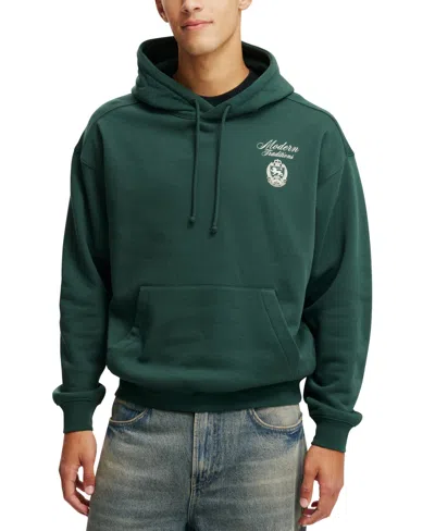 Cotton On Men's Box Fit Graphic Hoodie In Pine Needle Green,modern Traditions