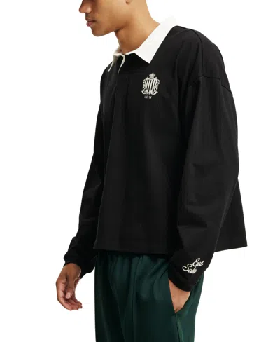 Cotton On Men's Box Fit Rugby Long Sleeve Polo Shirt In Black
