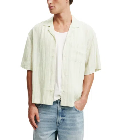 Cotton On Linen Box Fit Short Sleeve Shirt In Soft Green Stripe
