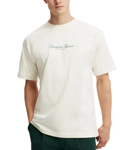 Cotton On Men's Box Fit Text T-shirt In Creampuff,irregular Leisure Burgundy