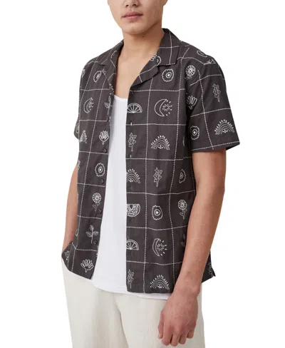 Cotton On Men's Cabana Short Sleeve Shirt In Black Grid