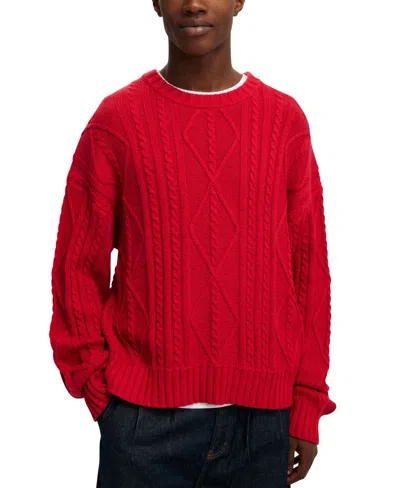 Cotton On Men's Cable Knit Crew Sweater In Red Cable