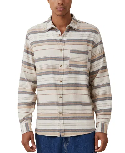 Cotton On Men's Camden Long Sleeve Shirt In Sepia Stripe