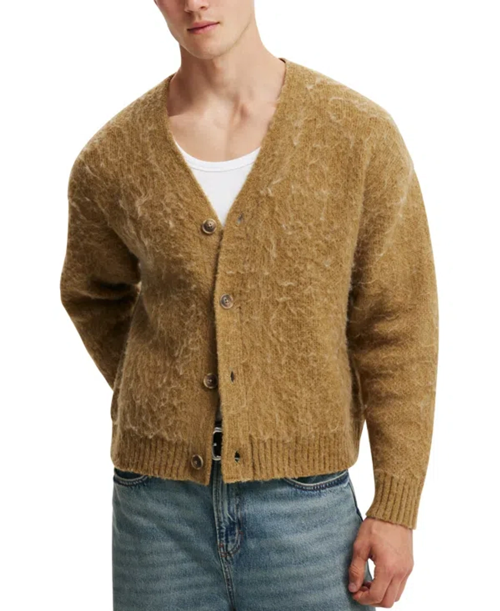 Cotton On Men's Cropped Cardigan Sweater In Wheat ModeSens