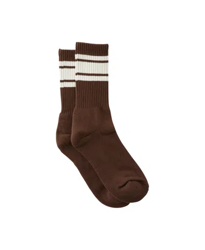 Cotton On Men's Essential Sock In Chocolate,bone Triple Stripe