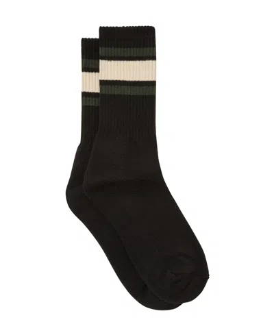Cotton On Men's Essential Socks In Black,posy Green,ivory Triple Stripe