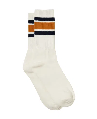 Cotton On Men's Essential Socks In Vintage White,navy,gold Triple Stripe