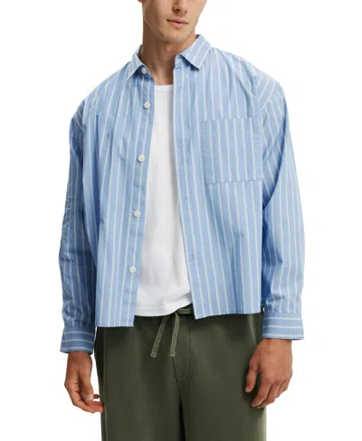 Cotton On Men's Hampton Long Sleeve Shirt In Soft Blue Stripe