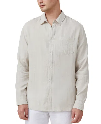 Cotton On Men's Linen Long Sleeve Shirt In Beige