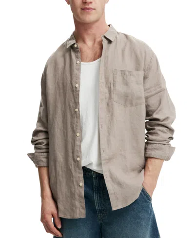 Cotton On Men's Linen Long Sleeve Shirt In Dove