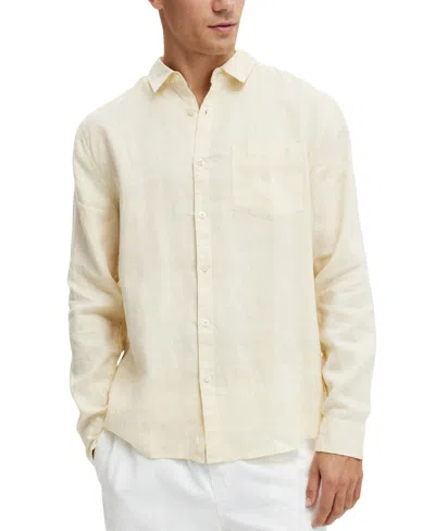 Cotton On Men's Linen Long Sleeve Shirt In Yellow