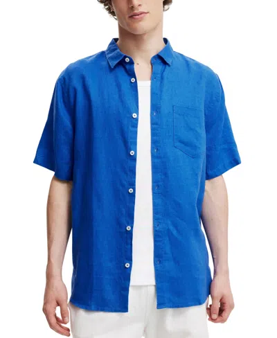Cotton On Men's Linen Short Sleeve Shirt In Blue