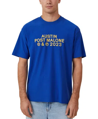 Cotton On Men's Loose Fit Music T-shirt In Royal Blue,post Malone -  Tour
