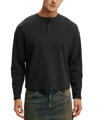 Cotton On Men's Modern-fit Textured Henley Lo T-shirt In Black