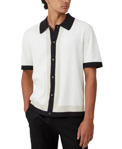 Cotton On Men's Pablo Short Sleeve Shirt In Off White Cable Border
