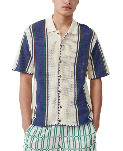Cotton On Men's Pablo Short Sleeve Shirt In Off White Vert Stripe