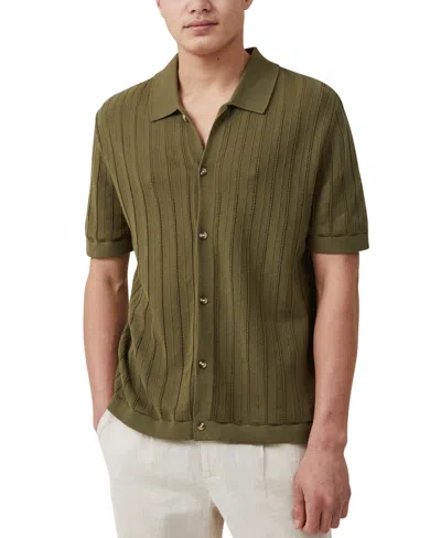 Cotton On Men's Pablo Short Sleeve Shirt In Olive Ladder