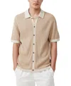 Cotton On Pablo Open Stitch Short Sleeve Button-up Shirt In Stone Border