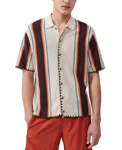 Cotton On Men's Pablo Short Sleeve Shirt In Stone Vert Stripe