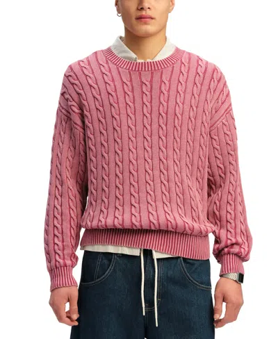 Cotton On Men's Regular-fit Crewneck Knit Sweater In Washed Berry Cable