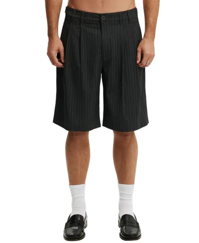 Cotton On Men's Super Baggy Pleated Shorts, 11" Inseam In Dark Charcoal Pinstripe